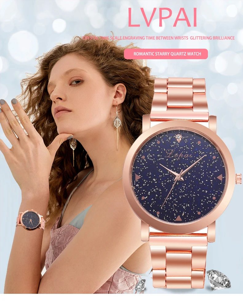 Women Dress Watches Rose Gold Stainless Steel Lvpai Brand Fashion Ladies Wristwatch Creative Quartz Clock Luxury Watches D35