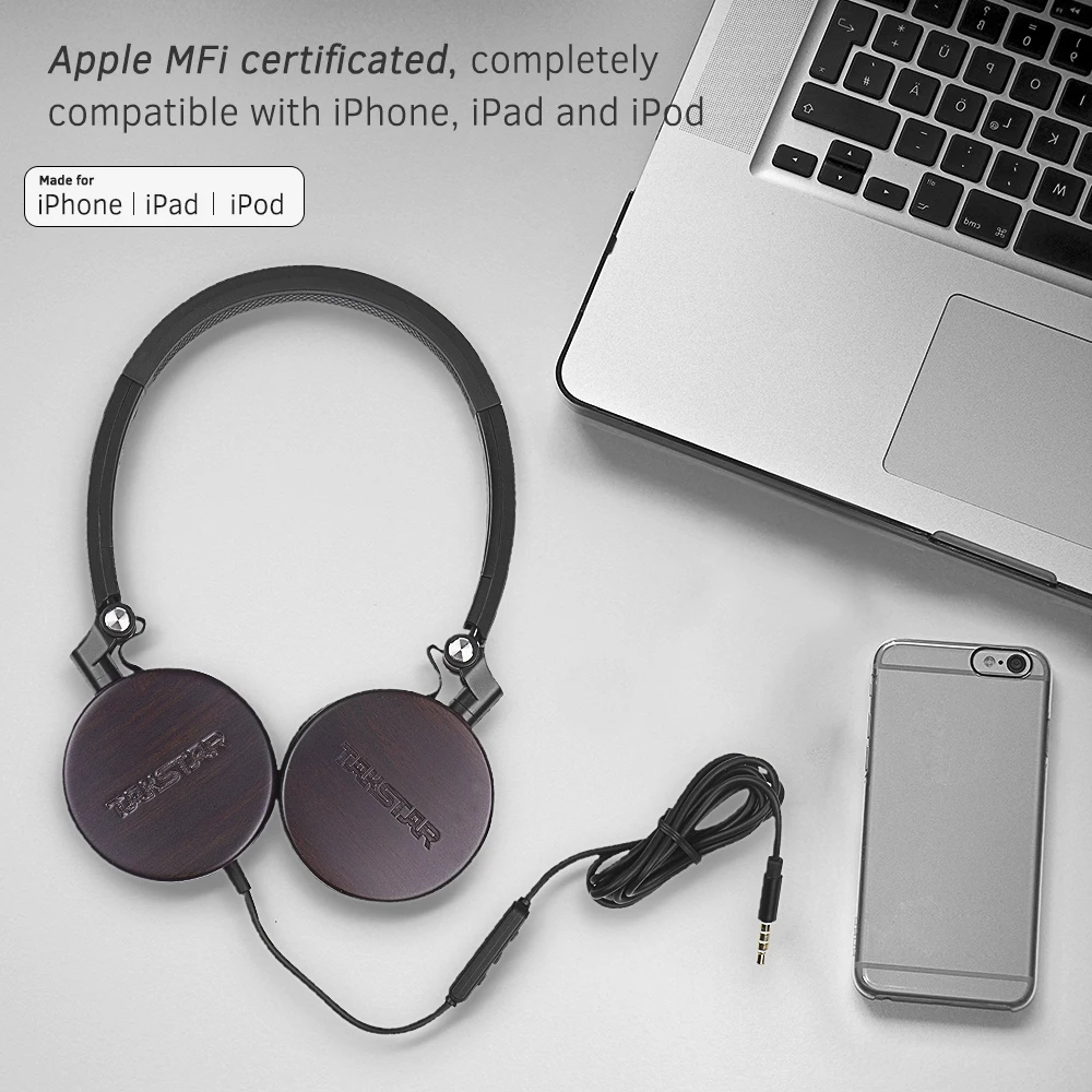 TAKSTAR ML 750 MFi Сертифицированный сандаловое дерево складные Накладные наушники микрофон шумоподавление проводные динамические гарнитуры чехол для переноски