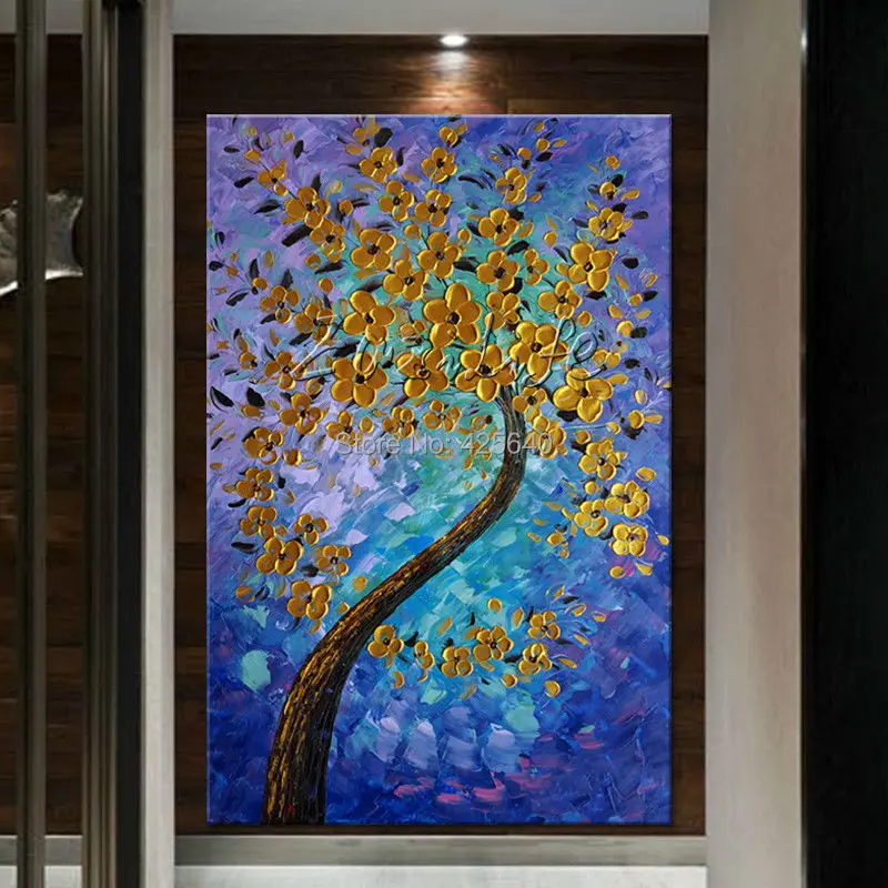 Современная палитра с ручной росписью нож 3D текстура цветы и дерево на холсте