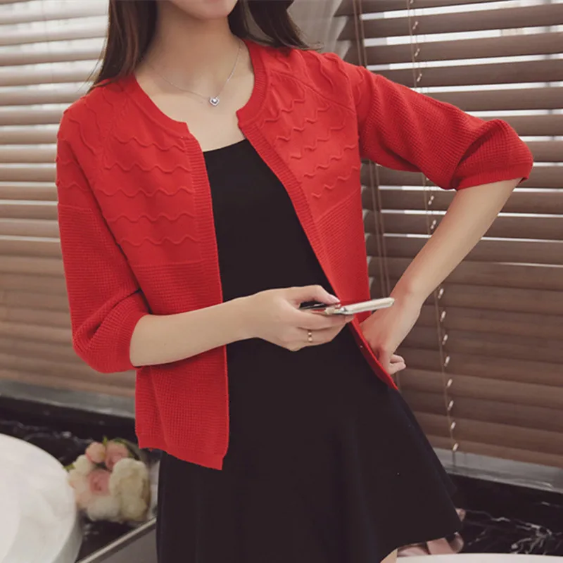 

2020 Autumn Knitted Sweater Woman Sunscreen Shawl Thin Cardigan Female Solid Color Slim Jumper O-neck Knitting pull femme B218