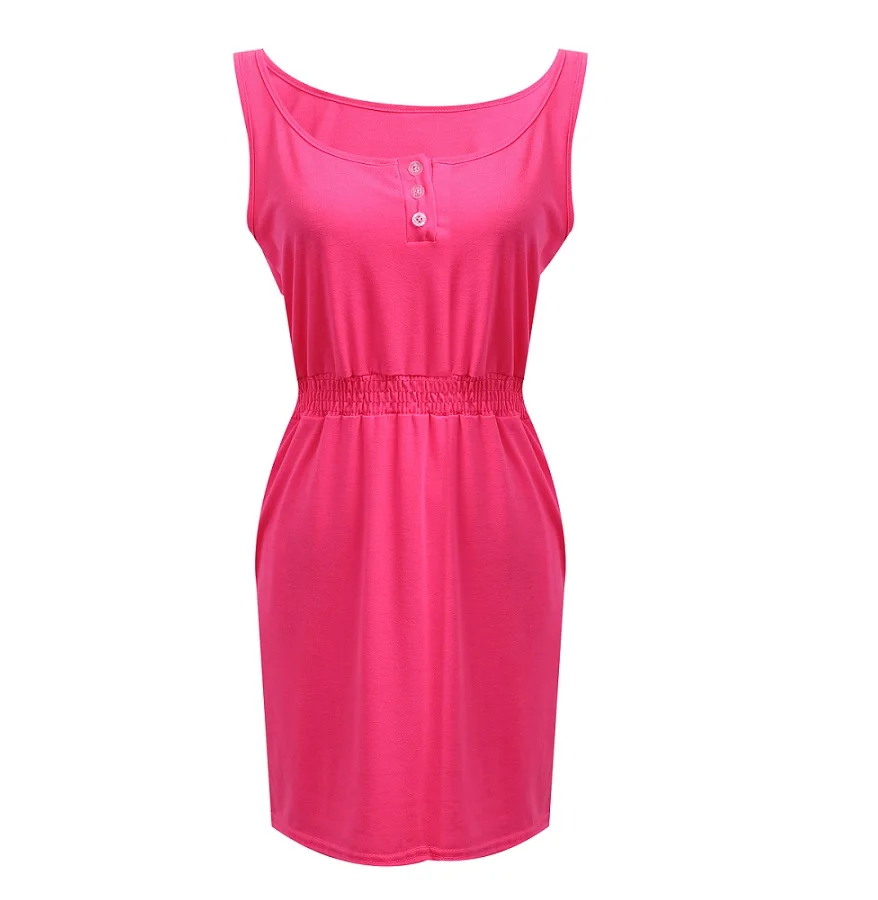 Женское платье мини летнее повседневное без рукавов на кнопках для вечеринки