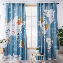 Colorful animal world map printed kids curtains for living room boys girls bedroom study balcony shade children's Room curtain