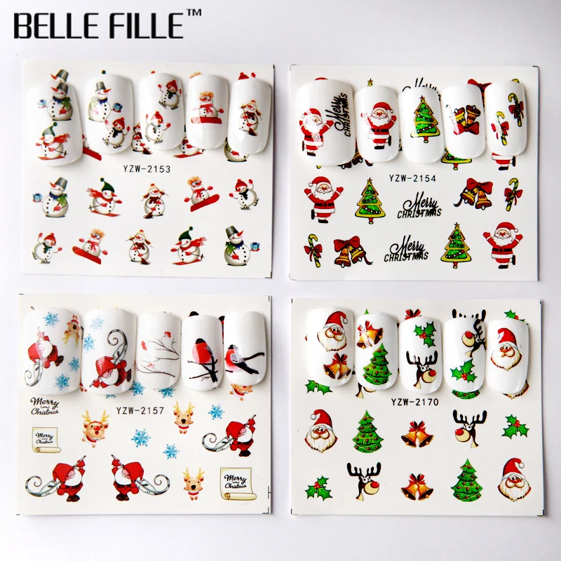Belle Fille Рождество ногтей Стикеры воды DIY маникюр ползунок украшения наклейки 3D