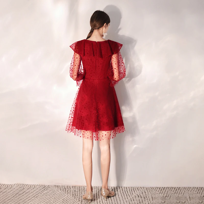 SSYfashion V-Neck 3/4 Sleeves Zipper Back Above Knee Mini Red Cocktail Dress Custom Party Prom Short Vestido De Coctel | Свадьбы и