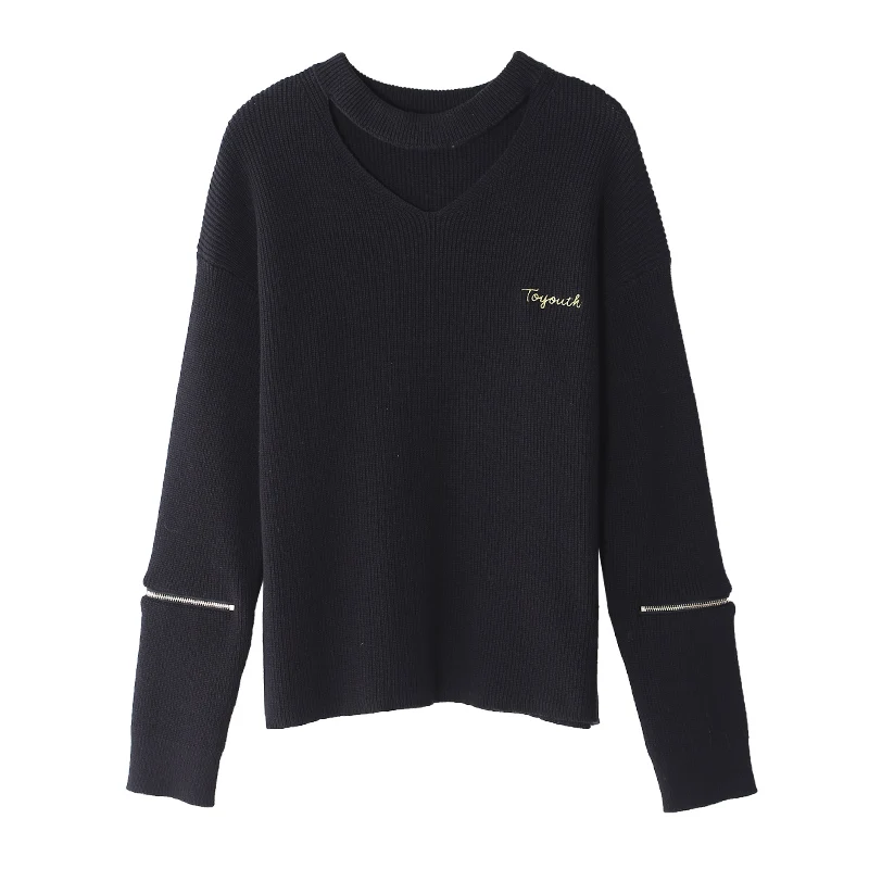 Toyouth Knitted Sweater Women 2019 Autumn Red Bla Pullover Sexy Halter Neck Long Sleeve Jumpers Pull Femme sweter mujer | Женская одежда