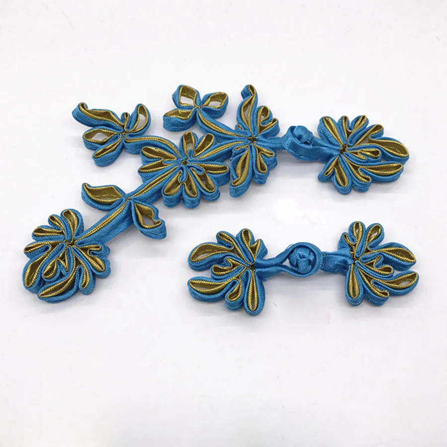 lake blue gold 2 шт шитье ручной работы цветок китайская лягушка закрытия кнопки узел застежка для Cheongsam традиционный костюм в стиле династии Тан декоративные пуговицы - Цвет: lake blue gold