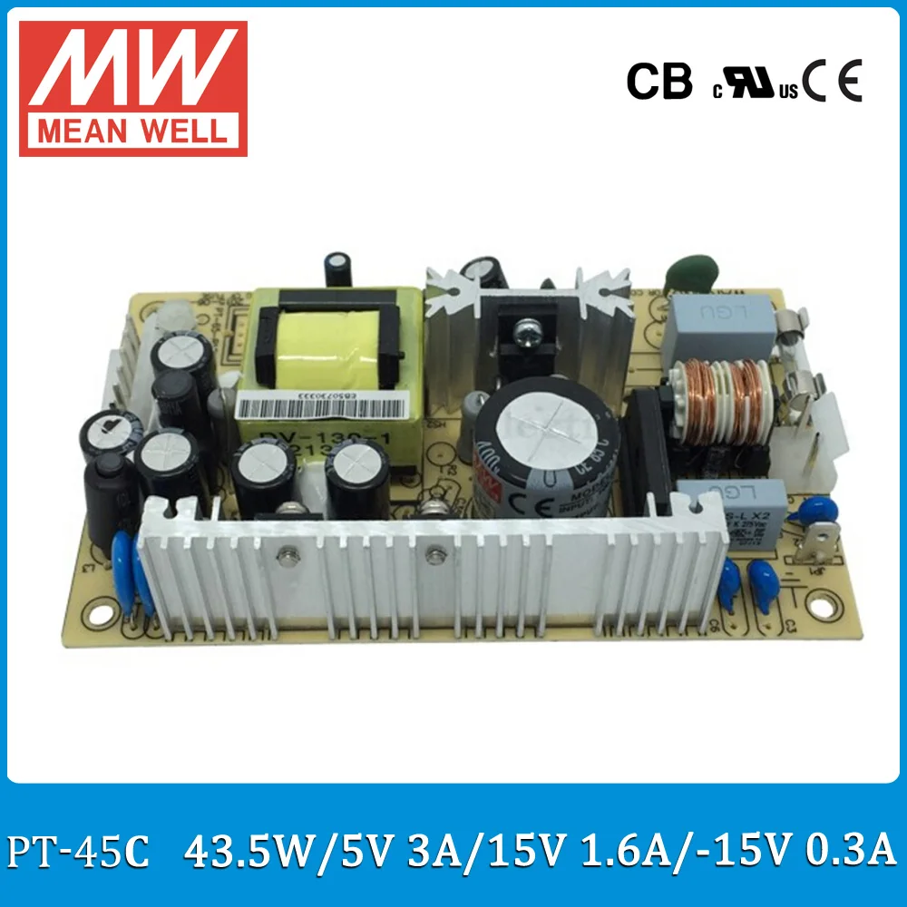 Оригинал MEAN WELL PT-45C 45 Вт тройной выход 5 в 15 в-15 в импульсный источник питания с открытой рамкой Оригинал MEAN WELL PT-45C 45 Вт тройной выход 5 в 15 в-15 в импульсный источник питания с открытой рамкой