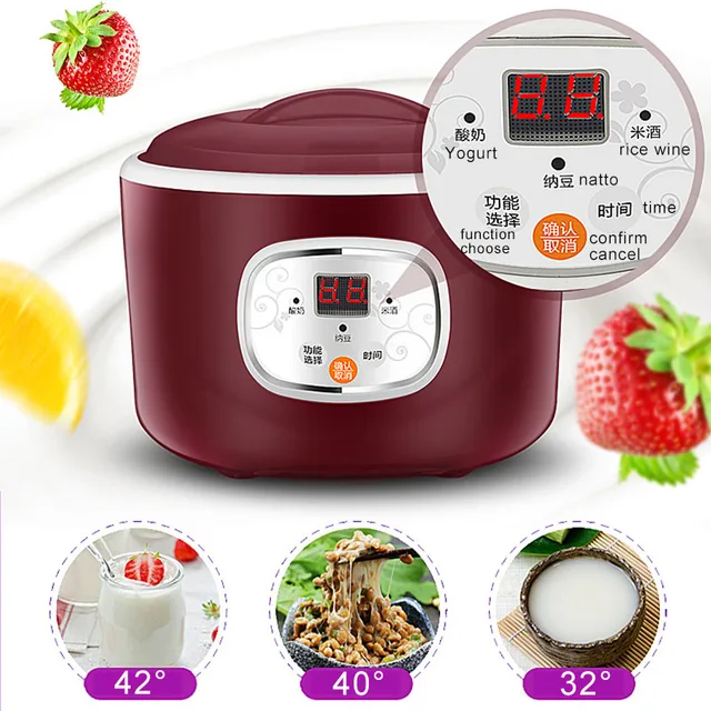 Yogurt Maker 1L Automatic Yogurt Machine Household DIY Yogurt Tools Kitchen Appliance Stainless steel Tank Purple Green 220V 2