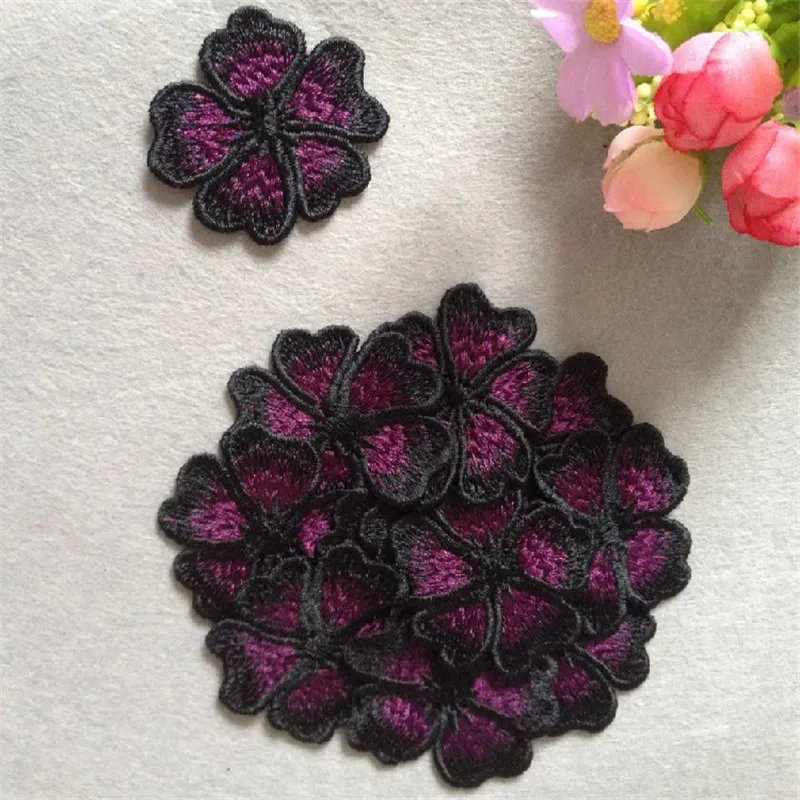 100 шт. черный фиолетовый цветок Цветочная кружевная ткань швейная отделка