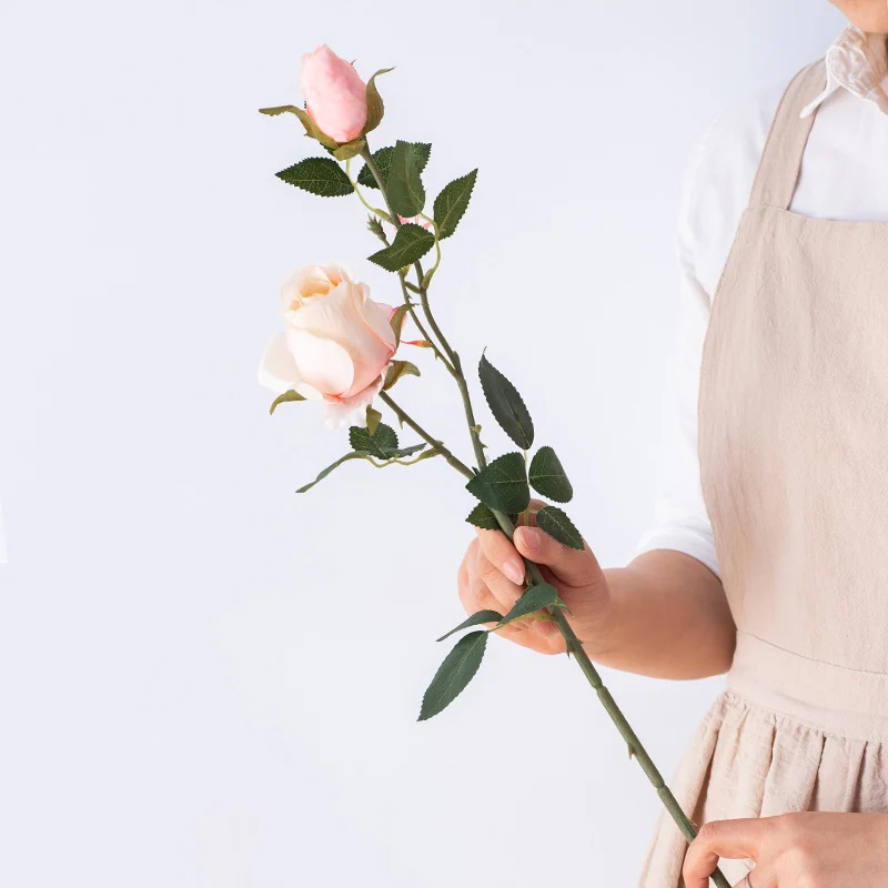 pink 69 см длинная ветка Европейский высокое качество искусственные цветы розы 2 головки Шелковый домашний Декор DIY поддельные цветы бутон Свадебные украшения - Цвет: pink