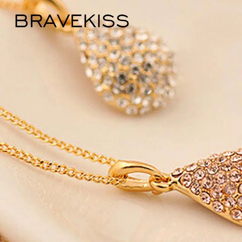 BRAVEKISS золото/Посеребренная слеза полный горный хрусталь длинная цепь ожерелье
