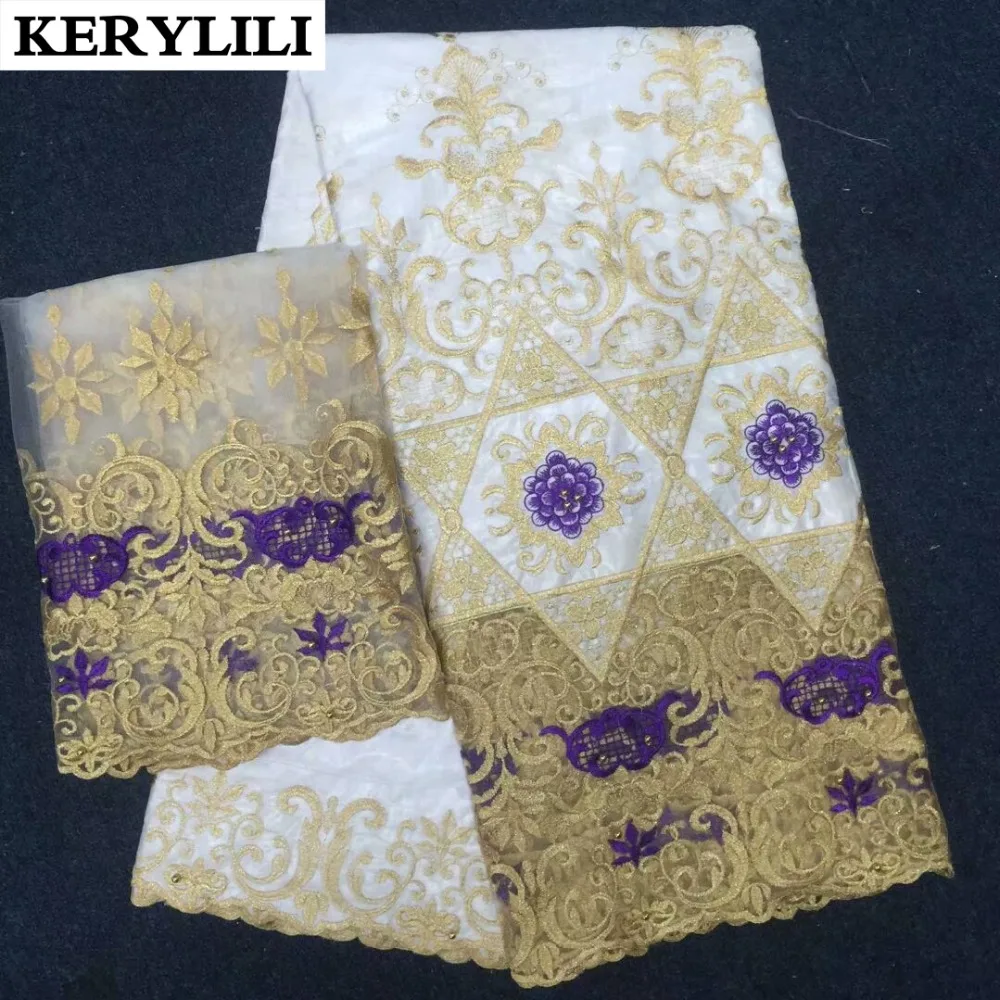 KER YILI Синий Желтый Красный Новый Шелковый Базен кружевная ткань бусы африканская