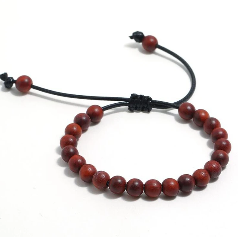 Red Sandalwood 8 мм бусины из натурального лобового красного сандалового дерева браслет регулируемый Тибетский буддизм деревянный шарик растягивающийся браслет очаровательный браслет пара - Окраска металла: Red Sandalwood
