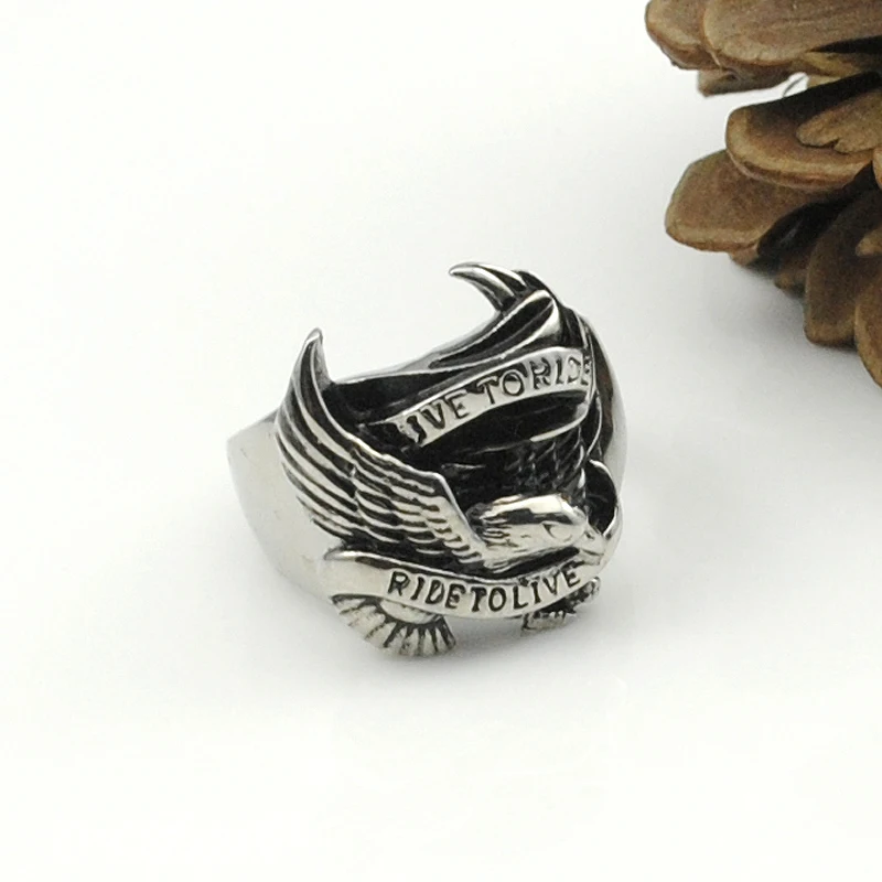 AMUMIU крутое кольцо орла из нержавеющей стали для мужчин и женщин байкерская
