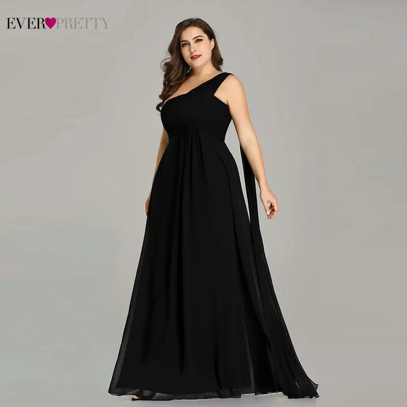 Вечерние платья размера плюс Ever Pretty EP09816 Вечерние платья на одно плечо с оборками для особых случаев, свадеб, гостей, Robe De Soiree - Цвет: Black