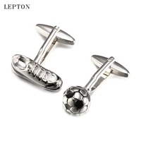 hot sale soccer style cufflinks for mens shirt cuffs cufflink accessories lepton brand white football cuff links with gift box