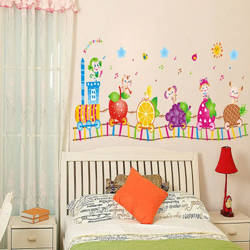 Творческие наклейки с героями мультфильмов фруктовым поездом детские для