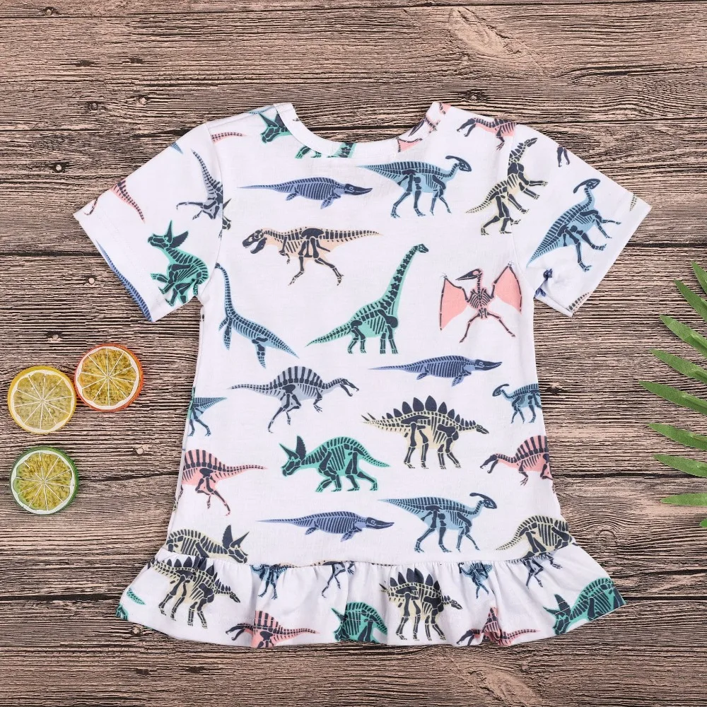 Одежда для девочек 2018 новые летние динозавров платье милый рисунок динозавра