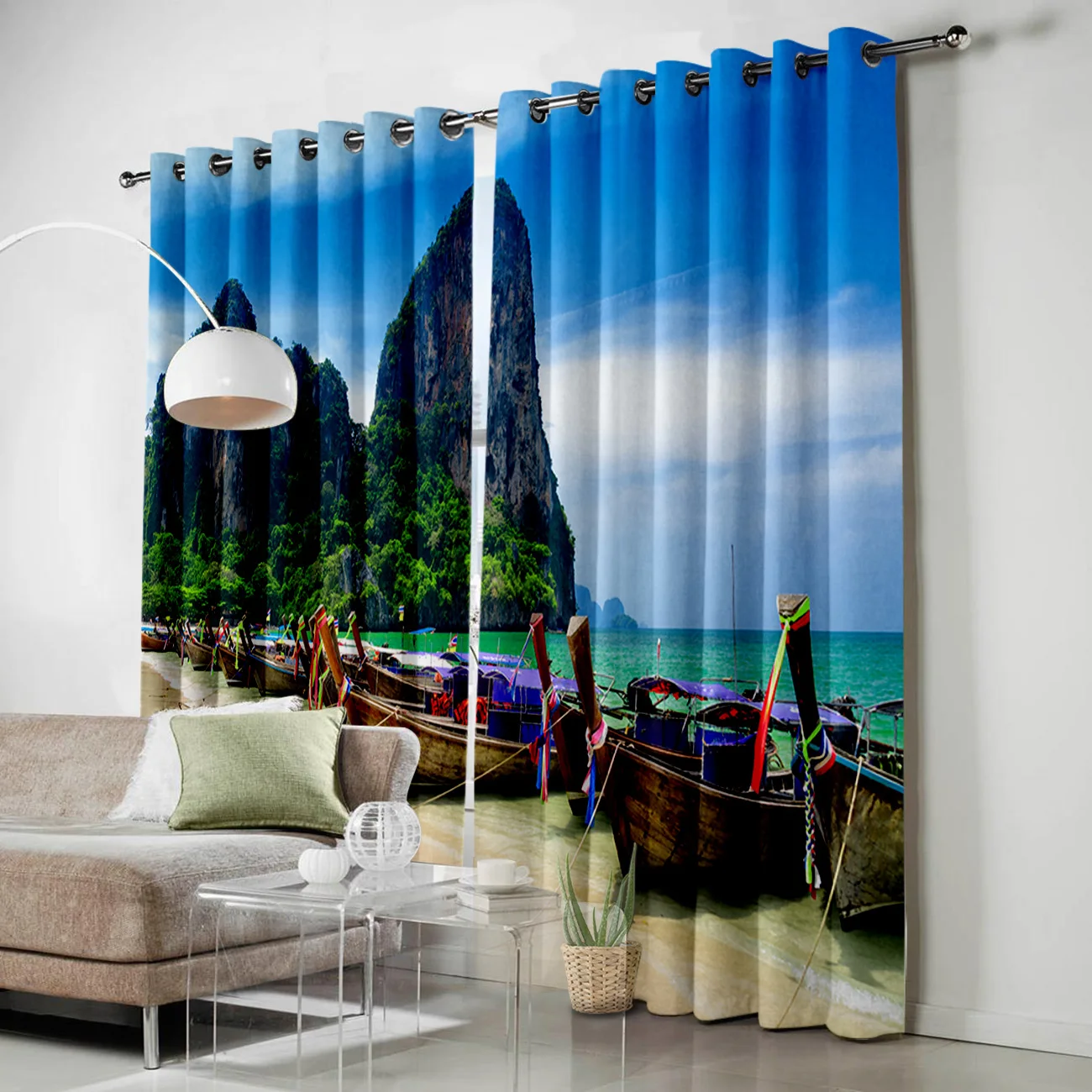 Curtains Thailand Beach Landscape Island Rock Boat Window Curtain Living Room Bedroom Home Decoration Panel Treatment | Дом и сад