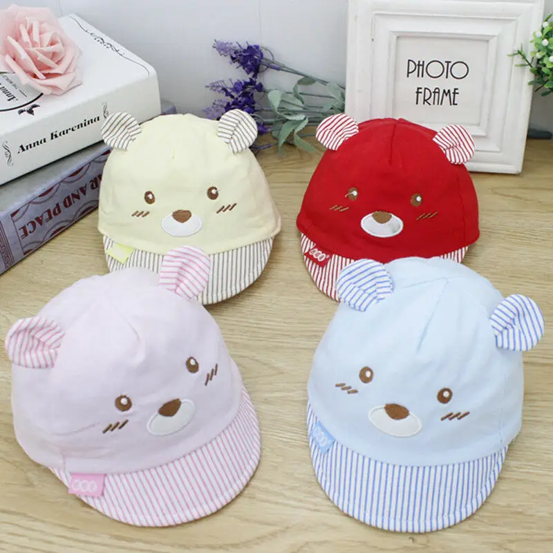 

Baby Kids Cute Bear Caps Cotton Soft Baby Girls Boys Cap Summer Beach Hats For Kids Infant Children Sun Hat With Ear