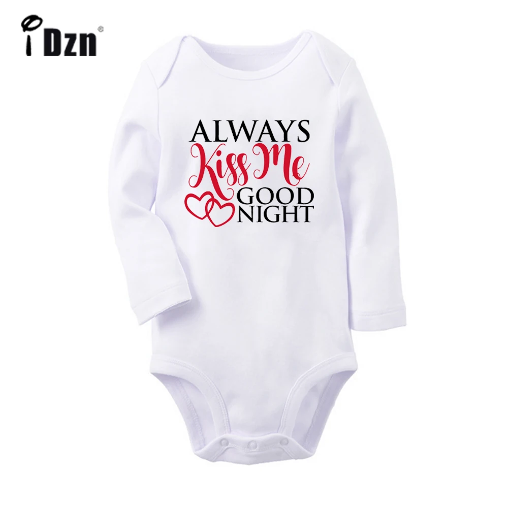 

Always Kiss Me Goode Night Love Design Newborn Baby Boys Girls Outfits Jumpsuit Print Infant Bodysuit Clothes 100% Cotton Sets