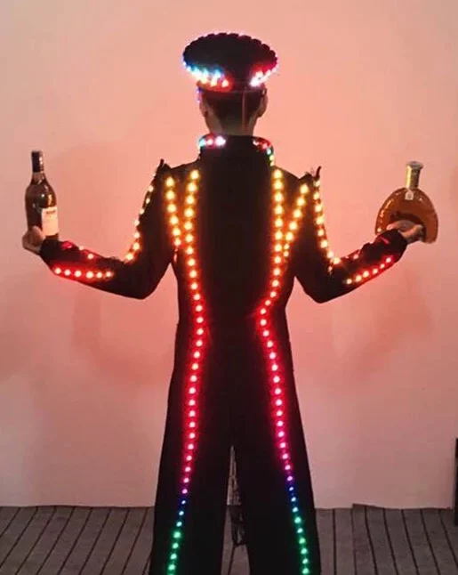 Красочные светодиодные Сияющий бальный зал костюм со шляпой светодиодный