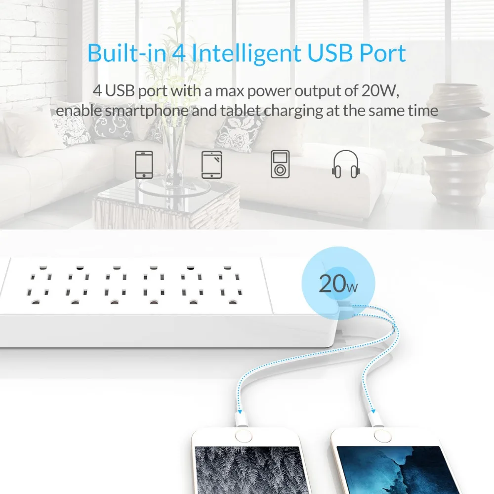 ORICO 12 портов AC + 4 USB блок питания Электронная розетка с переключателем защита от