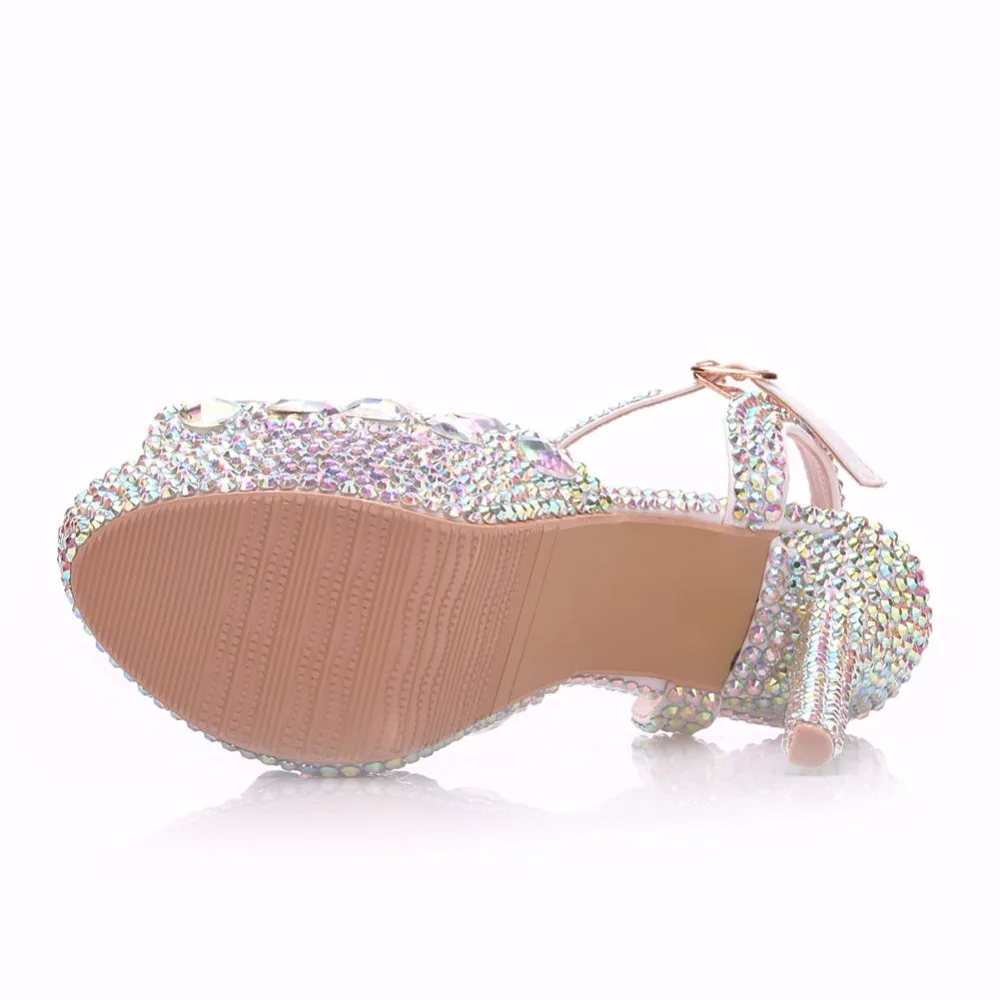 Crystal Queen Diamond Women Super High Heels Wedding Pumps 14cm Peep Shoes  Platform 4CM  Wristband Colorful Stiletto images - 6