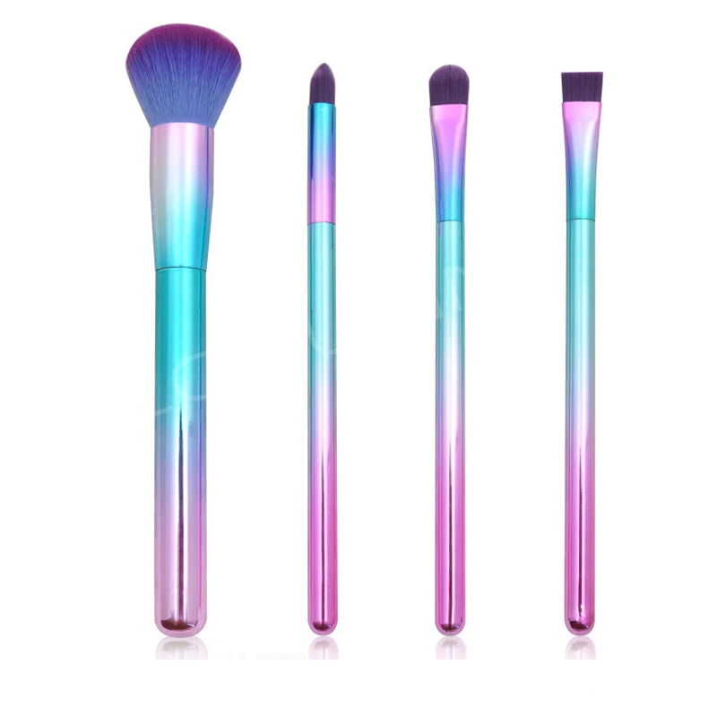 Набор радужных кистей для макияжа 4 шт. градиентные фиолетовые мягкие волосы