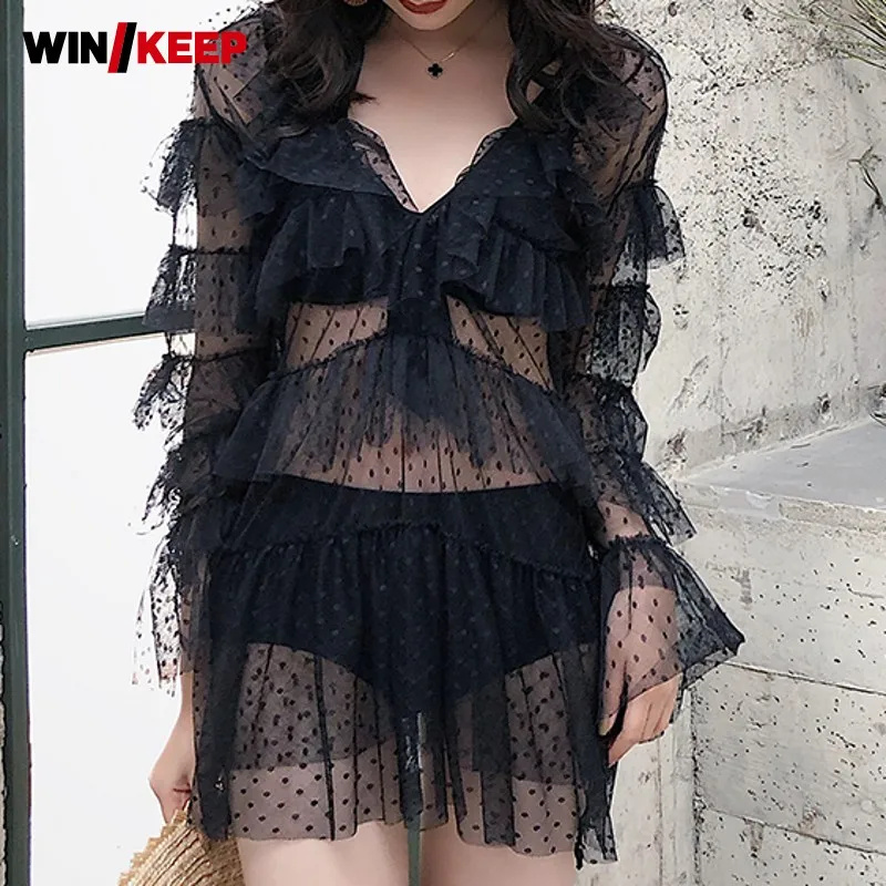 Модный комплект бикини из 3 предметов кружевной сексуальный облегающий