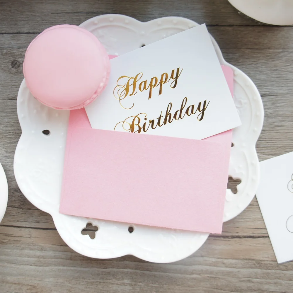 Мини карта на день рождения 25 шт. золотой с розовым конвертом многоцелевой