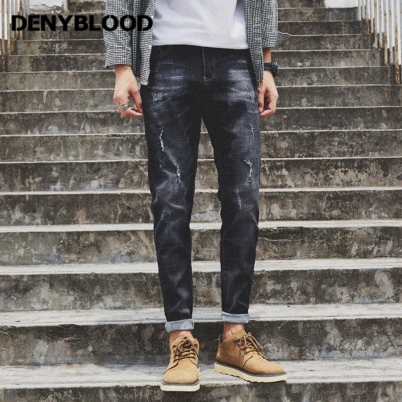 Denyblood Джинсы для женщин Дамские шаровары Для мужчин проблемных рваные черного