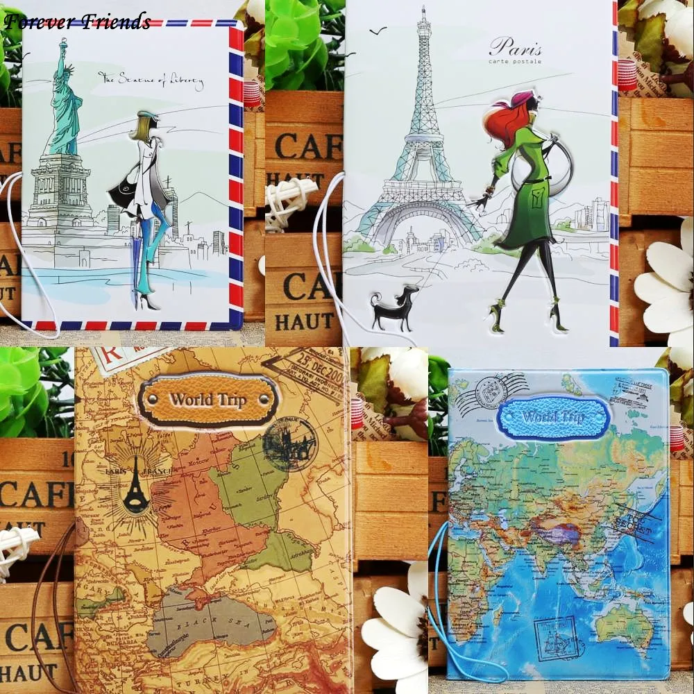 ForeverFriendsFashion PU Lear Держатель для паспорта карта мира чехол Марка держатель папка