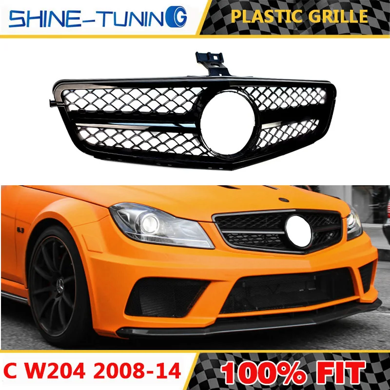 Подходит для mercedes C Class W204 C63 C180 AMG гриль стиль гоночный матовый/глянцевый черный гриль 2008- C180 C300 C200 с эмблемой