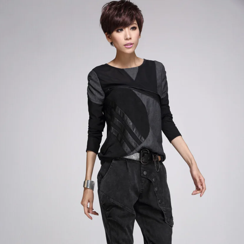 Футболка женская с длинным рукавом модная повседневная стирающаяся эластичная