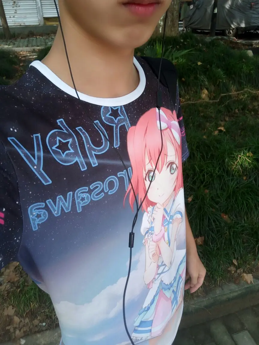 Love Live! Sunshine! Aqours T-shirts Anime Takami Chika Sakurauchi Riko kanan Matsuura Kurosawa Dia Cosplay Short Sleeve Tees | Мужская