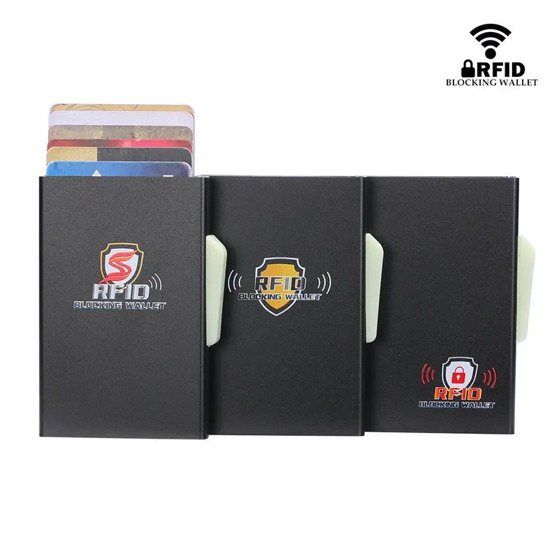 

2021 New Men Aluminum Card Holder Back Pocket Smart Wallet RFID Blocking Slim Metal Automatic Credit Card Case