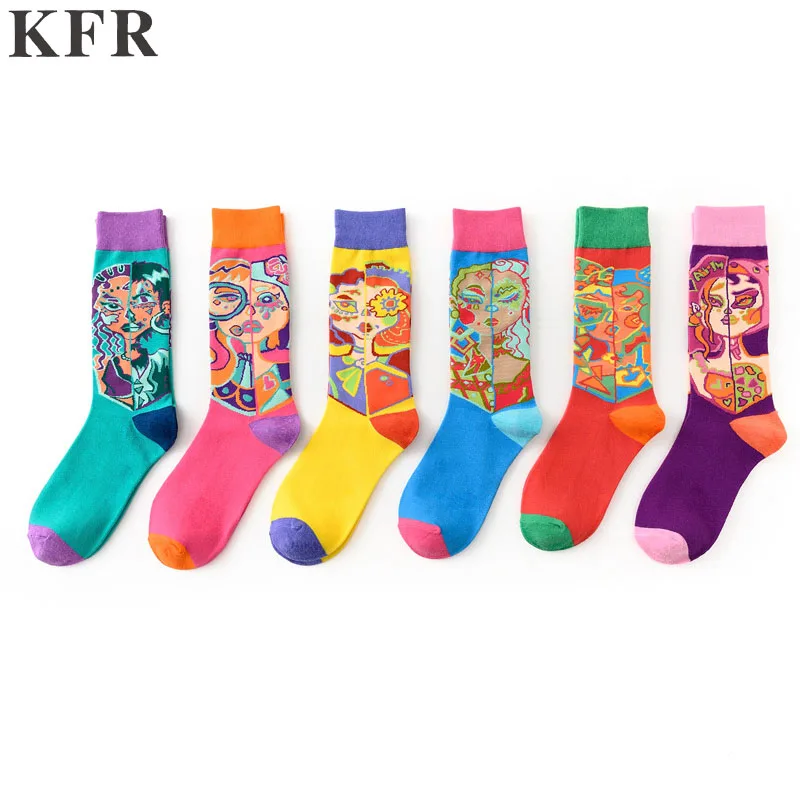 Милые трендовые художественные носки цветные Веселые Носки с рисунком женские
