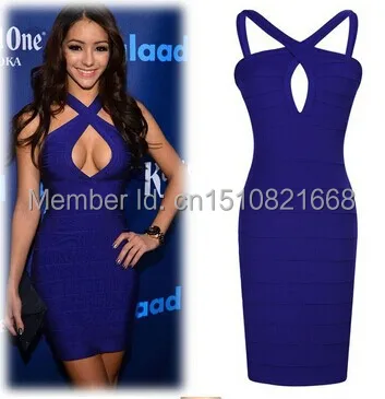 YRM4180 Cross-Stage Low V Nightclub Dress Women Halter Neck Sexy Bandage Ladies 2014 Sleeveless Package Hip | Женская одежда