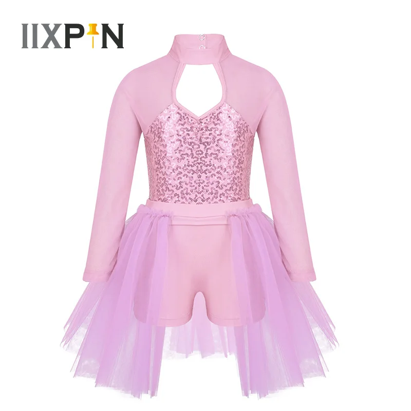 Балетный костюм IIXPIN для девочек платье пачка с длинными рукавами и блестящими