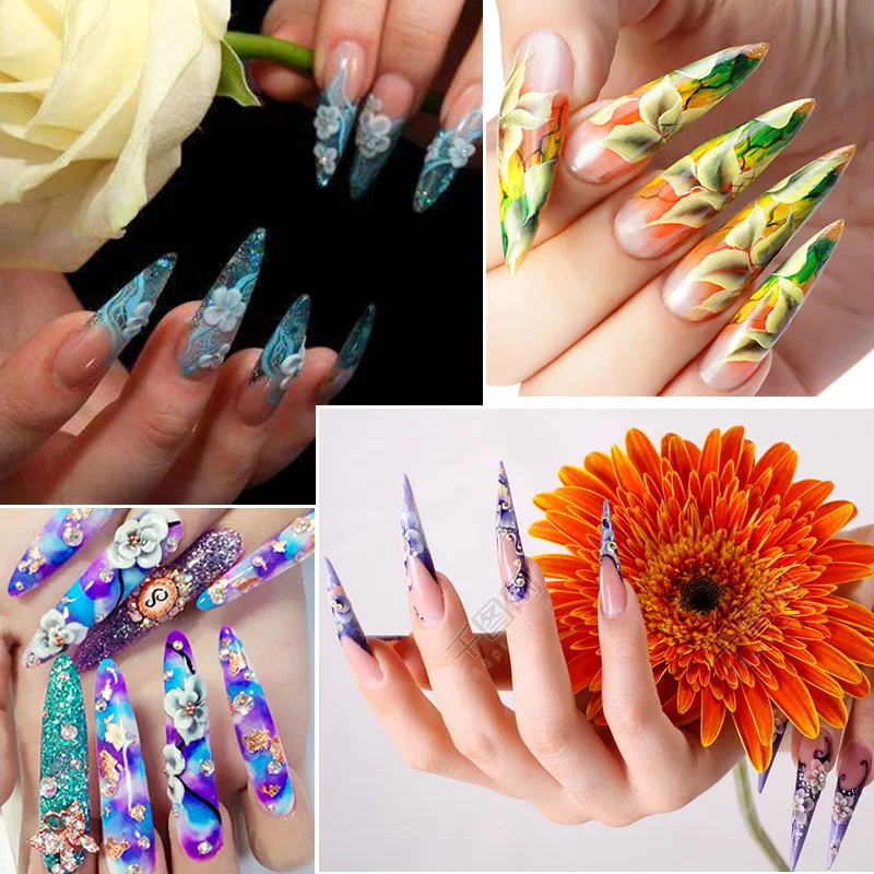 Накладные ногти длинные шпильки прозрачные/черные для французского салона