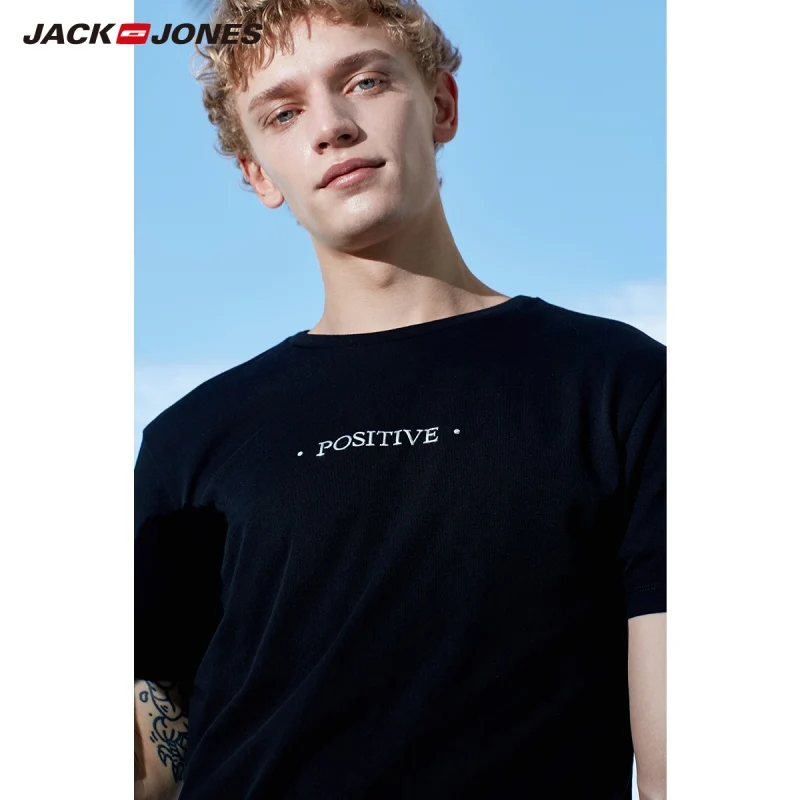 BLACK JackJones Мужская футболка с короткими рукавами из хлопка E | 219201504 - Цвет: BLACK