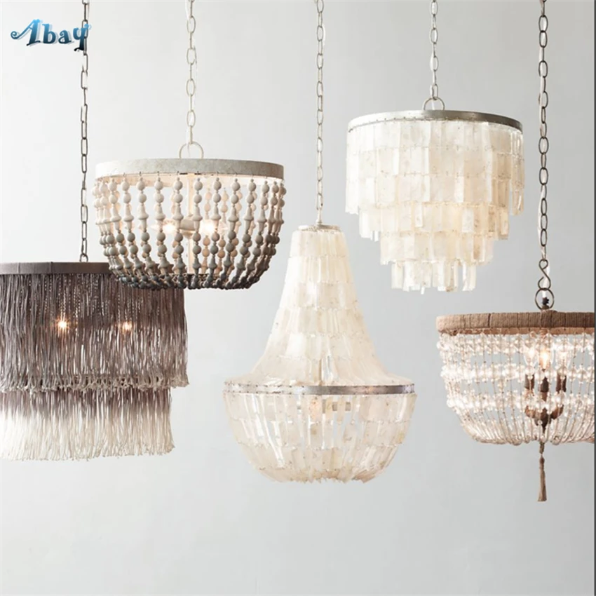 

Подвесные светильники в виде ракушек, кантри, хрустальные светильники ручной работы, для спальни, гостиной, лестницы, пеньковая веревка, рос...