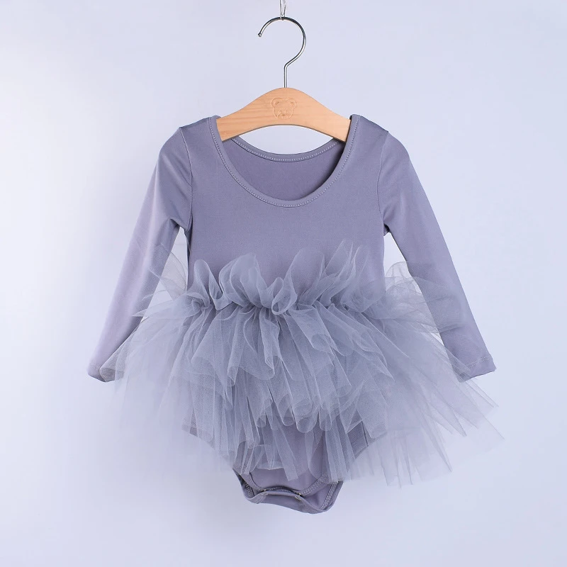 Grey Long sleeve 1 шт., новое балетное платье-пачка, танцевальное платье для девочек, Одежда для танцев, детская юбка принцессы, балетная юбка-пачка, гимнастические трико, Одежда для танцев - Цвет: Grey Long sleeve