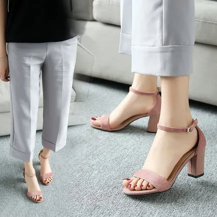 2019 новые тонкие женские туфли с парой сандалий летние на высоком толстом каблуке