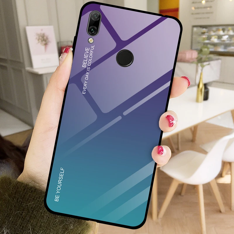 Чехол из закаленного стекла с градиентом для huawei Y7 Prime Y7PRIME DUB-LX1 Y7 Pro DUB-LX2, жесткий чехол для телефона с полным покрытием - Цвет: Фиолетовый