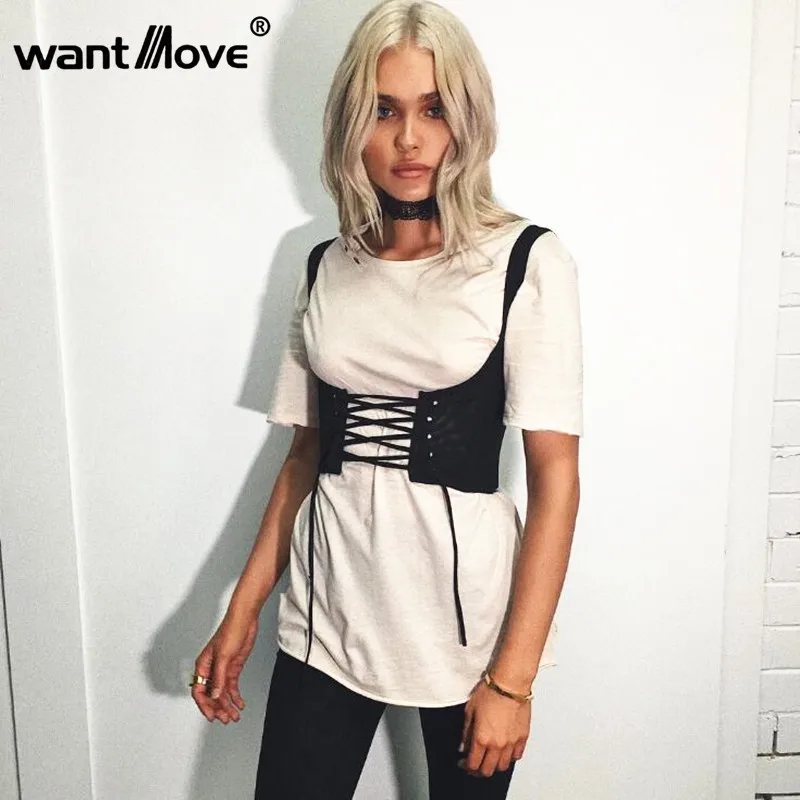 Новинка 2021 женский черный корсет Wantmove на бретельках с поясом завязкой спереди