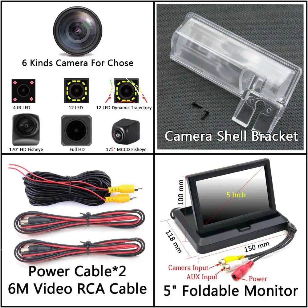 Camera 5 inch Fold 175 градусов 1080P Fisheye задний вид автомобиля Камера для Suzuki SX4 седан 2007 2008 2009 2010 2011 2012 2013 автомобильный монитор - Название цвета: Camera 5 inch Fold