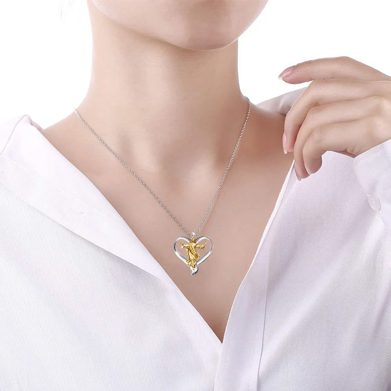 Крестик Love Heart Иисуса верхняя из нержавеющей стали ожерелье длинной цепи