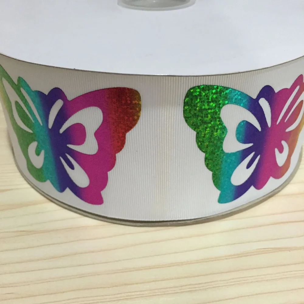 75 мм радужная голограмма фольга Grosgrain лента 100 ярдов дизайн бабочки|butterfly|butterfly